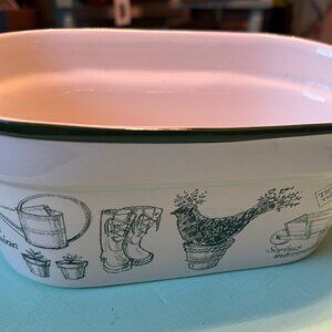 Oval Ceramic Cachepot Gardening Theme